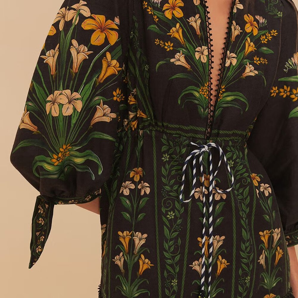 FARM Rio Black Flowers Arch Lenzing™ Ecovero™ Euroflax™ Mini Dress XL NWT - Picture 4 of 5